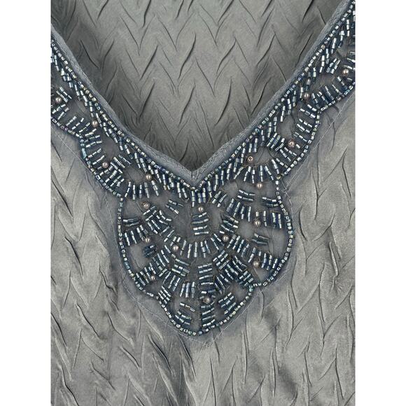 Komarov dress beaded v neck charmeuse chiffon sleeveless blue size X-Large XL - Picture 3 of 7